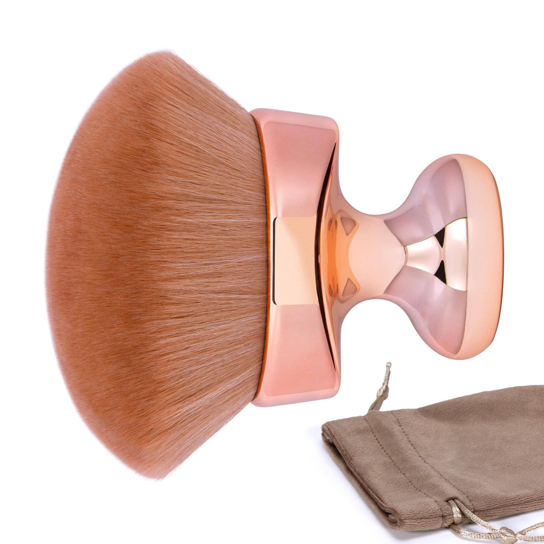 UNIMEIX Blend & Blur - Brocha de maquillaje corporal extra grande con bolsa de cordón, aplicador de protector solar de cabeza ancha de 4.5 pulgadas para cara, piernas, cuerpo (oro rosa) (semicírculo)