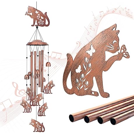 Cat Wind Chimes for Outside: Sympathy Gift for Cat Lovers