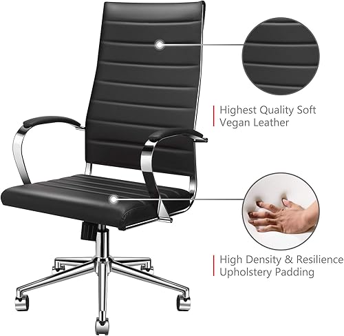 Miniatura 7 de Silla de oficina ergonómica, silla de escritorio giratoria ajustable con reposabrazos en cuero vegano, silla de respaldo alto para soporte lumbar,