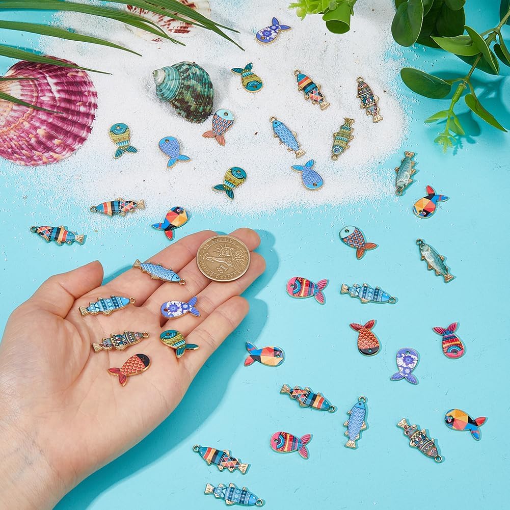 46Pcs Fish Charms 8 Styles Alloy Enamel Fish Pendants Mixed Color Sea Animals Dangle Charm for Jewelry Making Necklace Earring Bracelet DIY Craft - Image 3