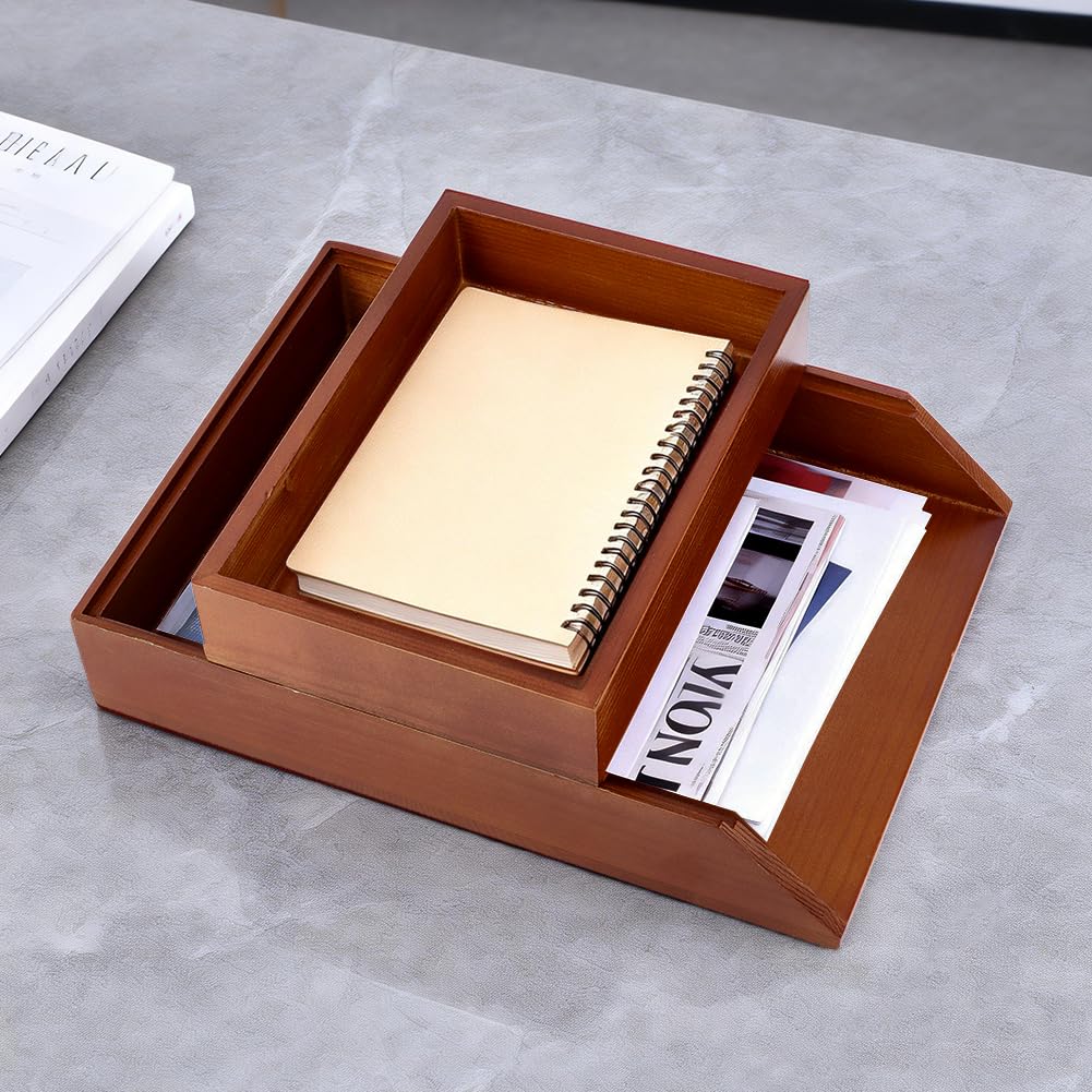 UNICRAFTALE 2 Piezas Bandeja De Escritorio Madera Clasificador De Cartas 33x24x10.8cm Marrón