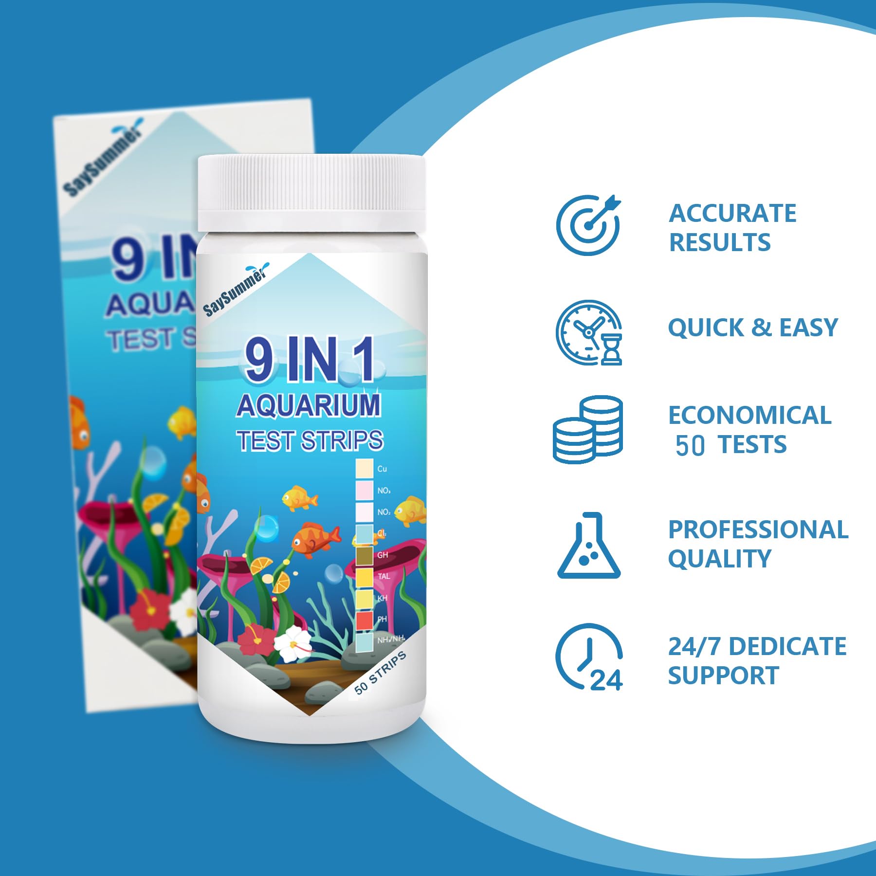 Aquarium Test Strips for Fish Tank: 9 in 1 Aquarium Ammonia Test Strips for Fish Tank - 50 Counts Aquarium Water Test Kit Testing Ammonia Nitrogen, Copper, pH and More - image 5