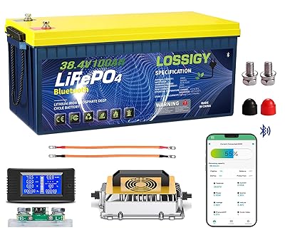 LOSSIGY 36V Lithium Golf Cart Battery, 36 Volt 100Ah LiFePO4 Battery with 25A Lithium Charger, Perfect for Golf Carts,Trolling Motors, Marine, Built in 200A BMS,Peak Current 1000A