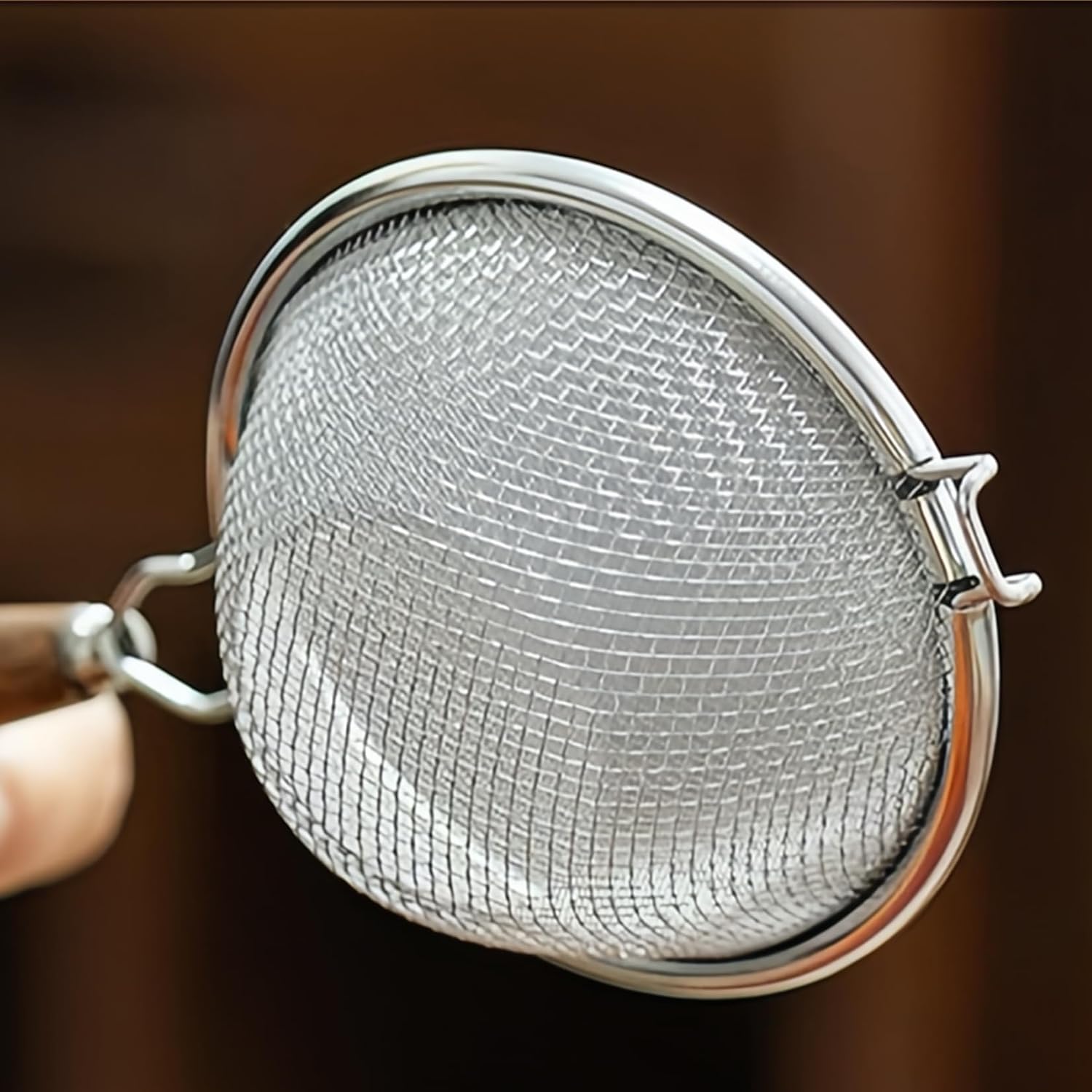 Tea Infuser Strainer, Stainless Steel Fine Mesh, Wooden Handle, Tea and Coffee Filter