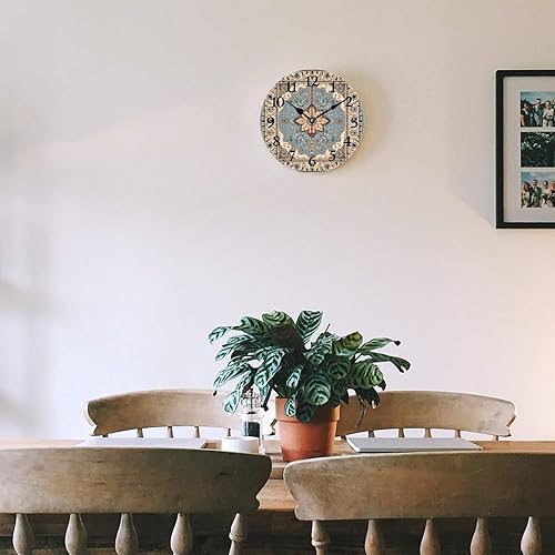 Miniatura 5 de Reloj de 16 pulgadas Central Persia Dusty Blue Tan Reloj colgante de madera de cuarzo de calidad sin tictac Número arábigo Pintura al óleo abstracta