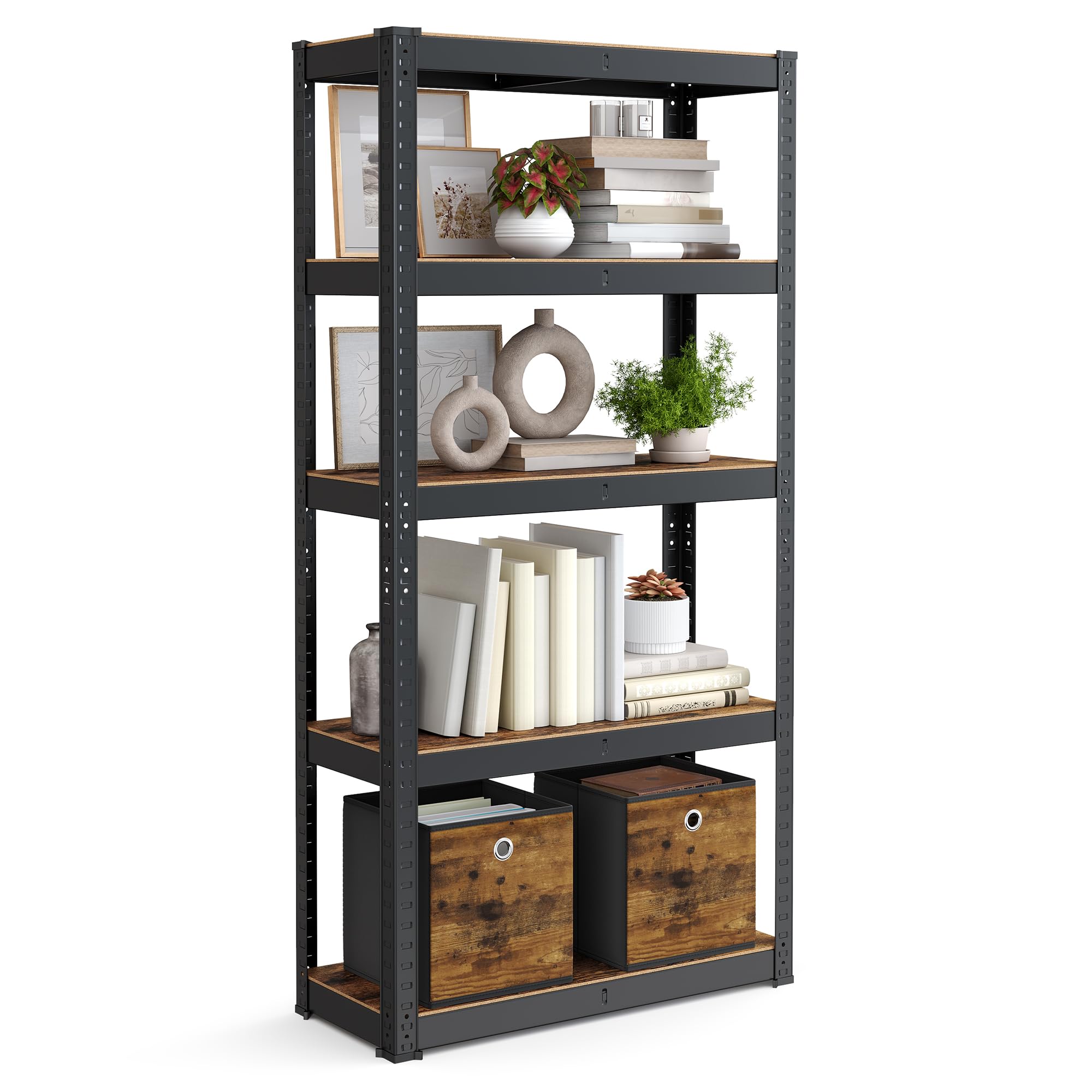 5-Tier Heavy-Duty Shelving Unit, Rustic Brown + Black / 30 x 75 x 150 cm / 1