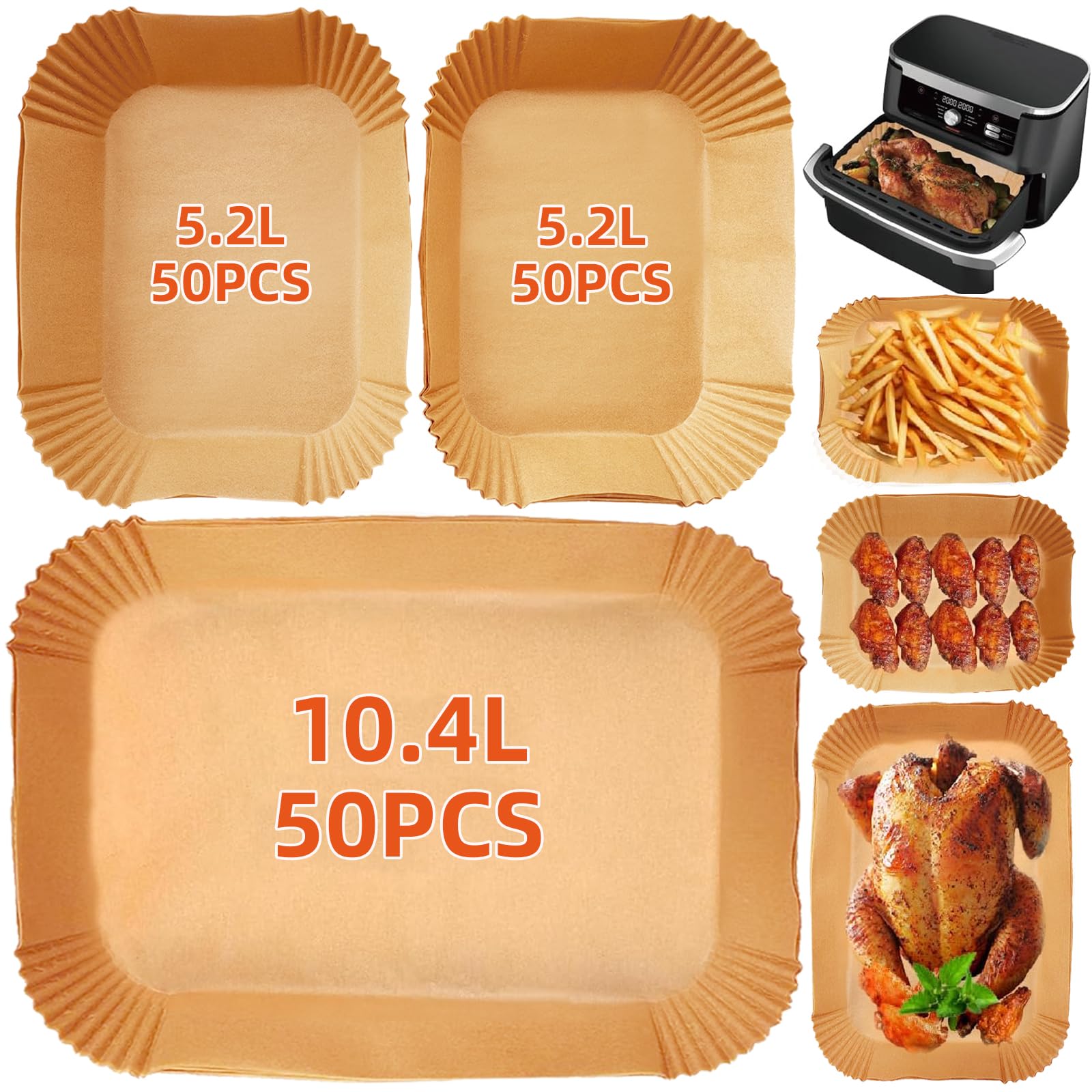 150PCS Air Fryer Liners for Ninja Foodi FlexDrawer AF500UK 10.4L & Duronic AF34 10L, Air Fryer Accessories Disposable Parchment Paper for Instant 8.5L & Ometa 9L, Dual Drawer