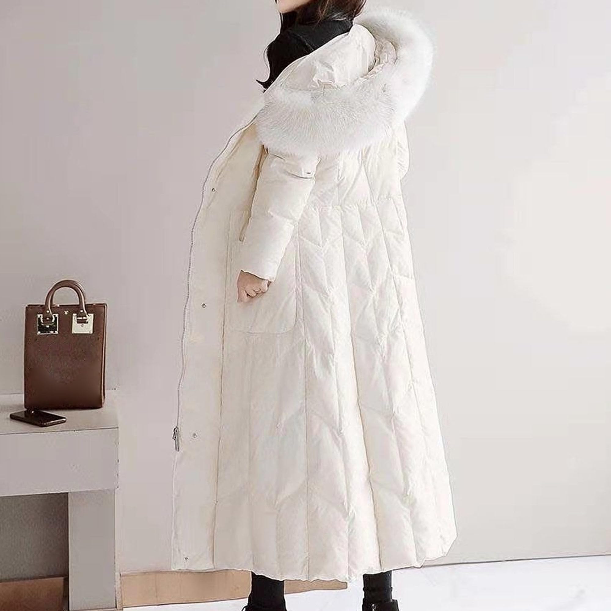 Piumino da donna casual in pelliccia sintetica con cappuccio medio lungo caldo giacca imbottita in cotone invernale per esterni slim fit solido piumino