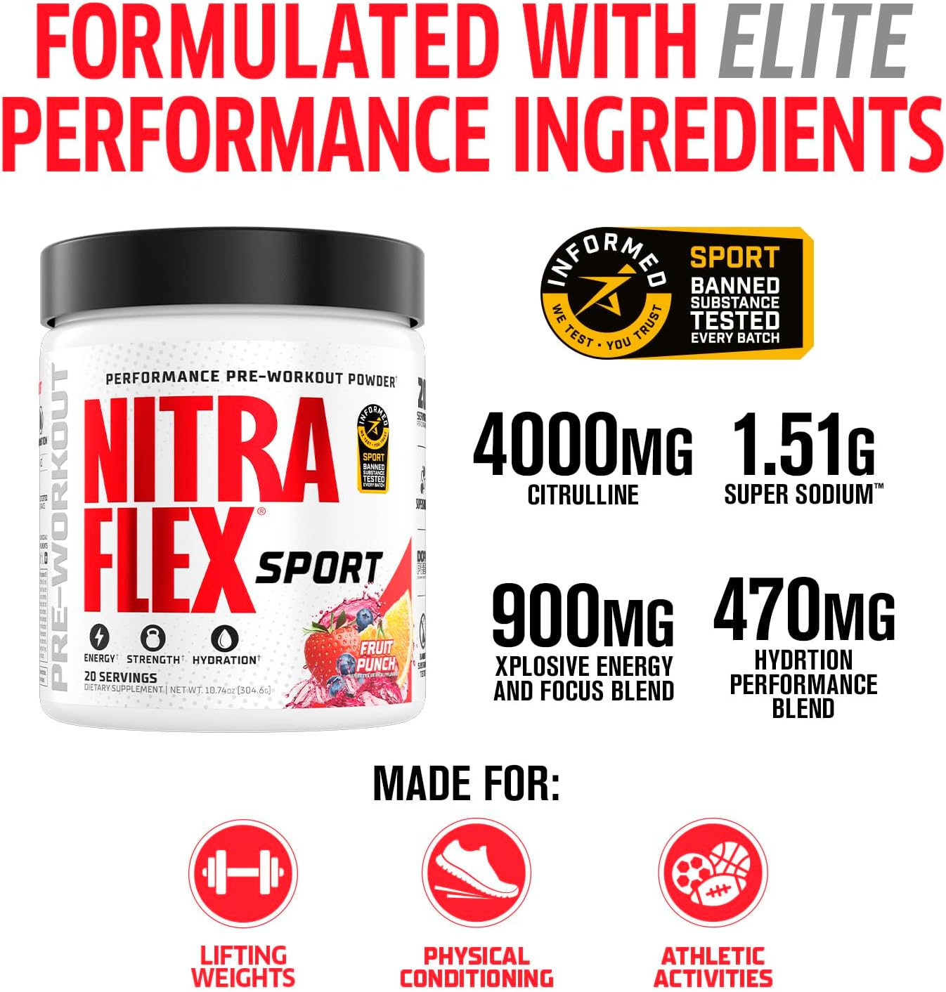 Nitraflex Sport Fruit Punch Pre-Workout Powder,...