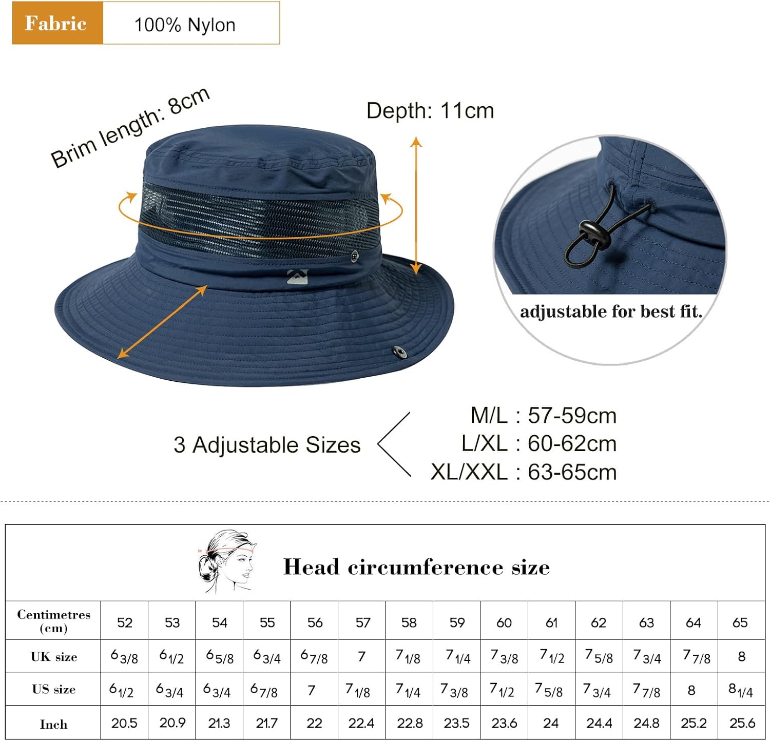 TOP-EX L/XL/XXL Waterproof UPF50 Wide Brim Sun Hat w/Breathable Vented Mesh