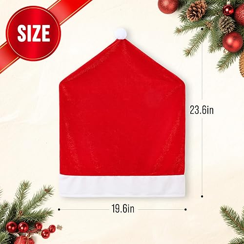 Miniatura 2 de Smiry Juego de 4 fundas para sillas de Navidad, con sombrero de Papá Noel rojo, fundas extraíbles lavables para decoración de fiestas de Navidad