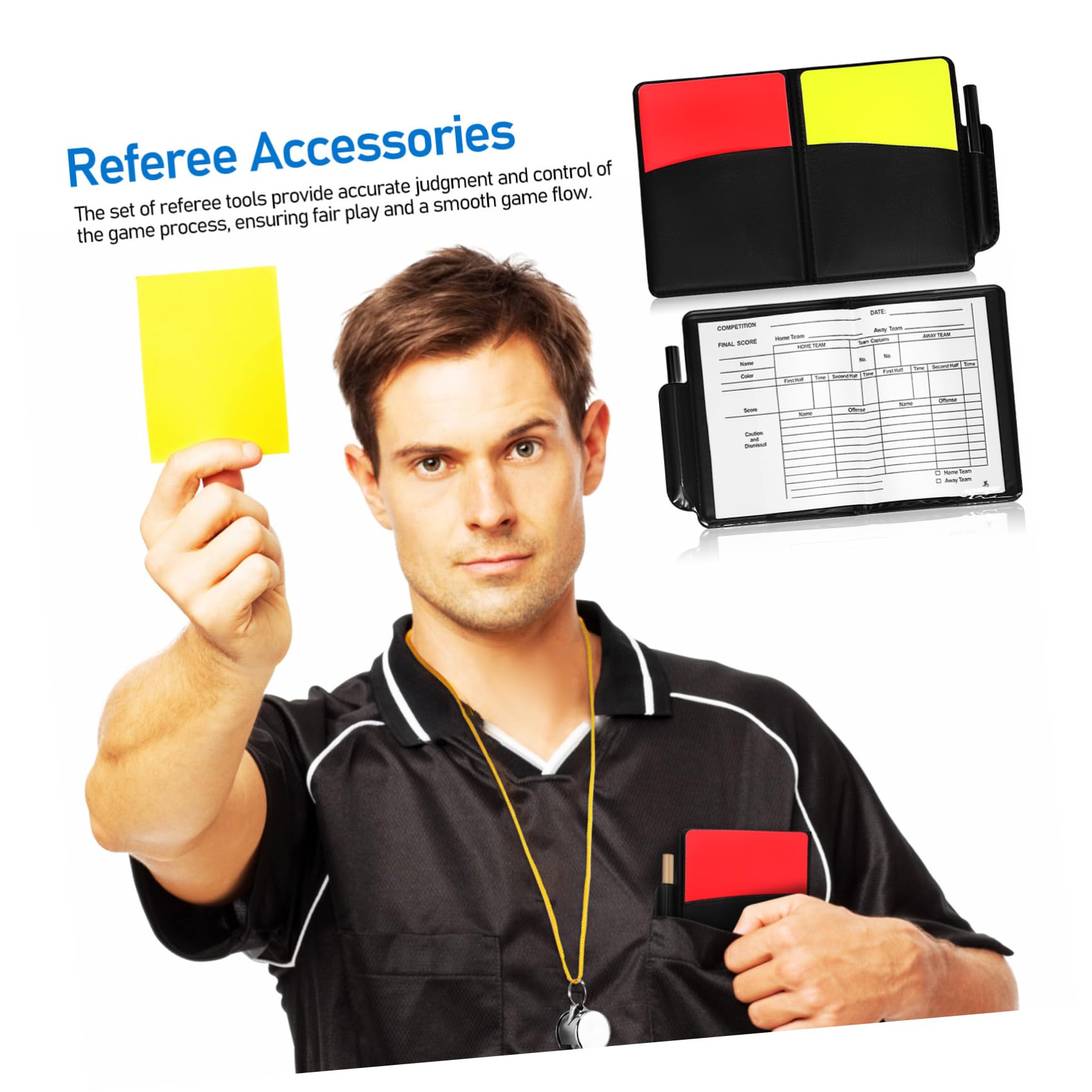 Abaodam 3 Set cartellini dell'arbitro e Fischietto Bandiera Rossa Forniture per arbitri Arbitro di Calcio cartellini Rossi e Gialli Kit Carte da Calcio FISCCHIO CLAYARD PVC