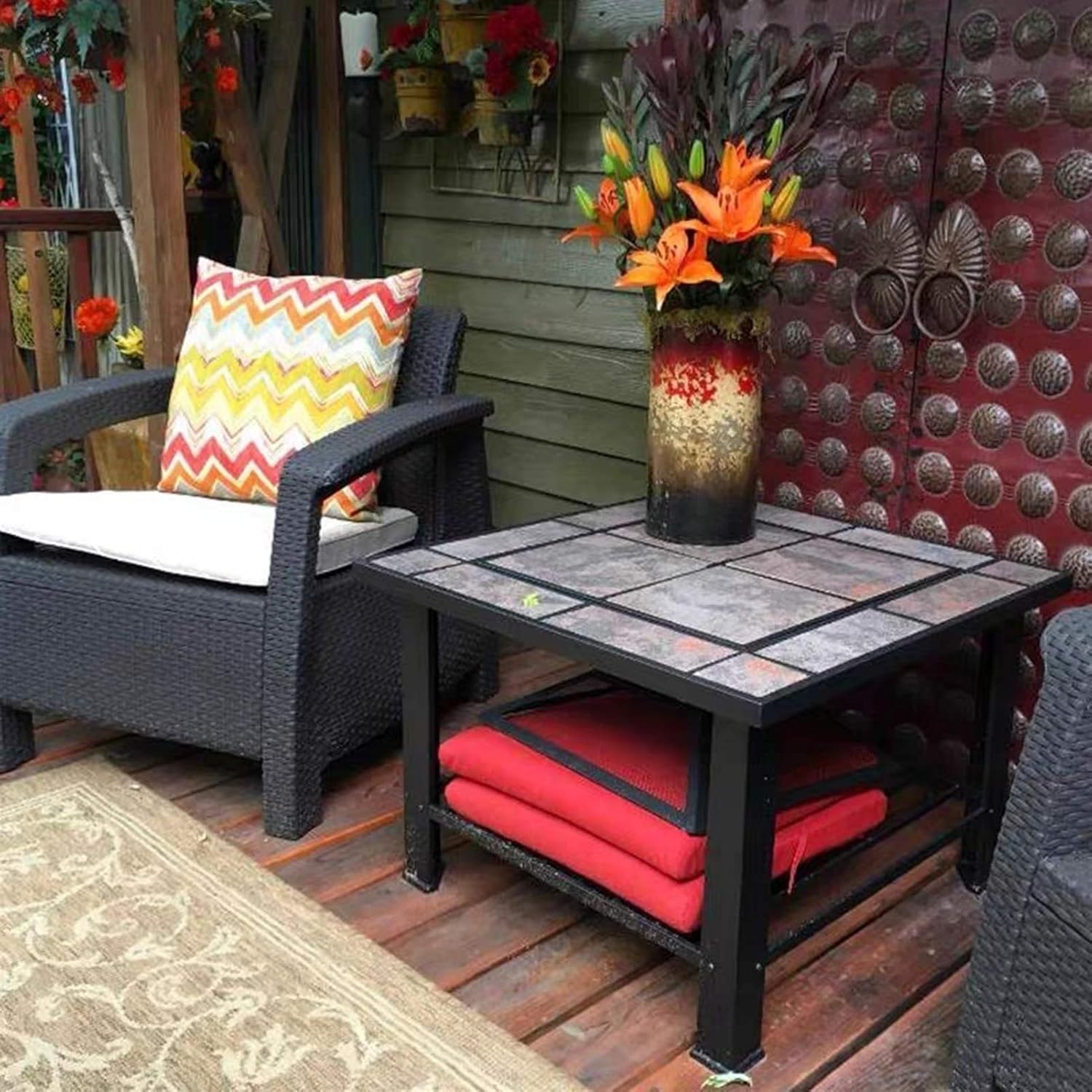 Outdoor Fire Pit Garden Square Metal Fireplace with Spark Screen Cover, Poker, Cover, Barbecue Picnic Camping Camp Fire Backyard, 79cm/29.9" (Color : Kit-1) (Kit 2)
