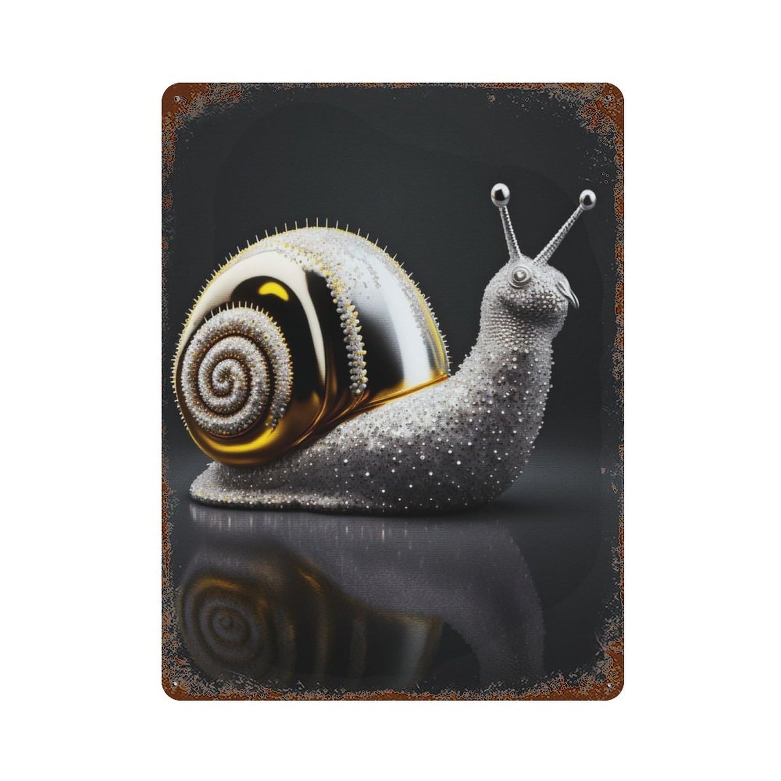 Vintage Rust Metal Sign Sparkling Silver Snail 15.7"x11.8", Shabby Chic Decor for Cafe, Home Bar And Lounge Decor