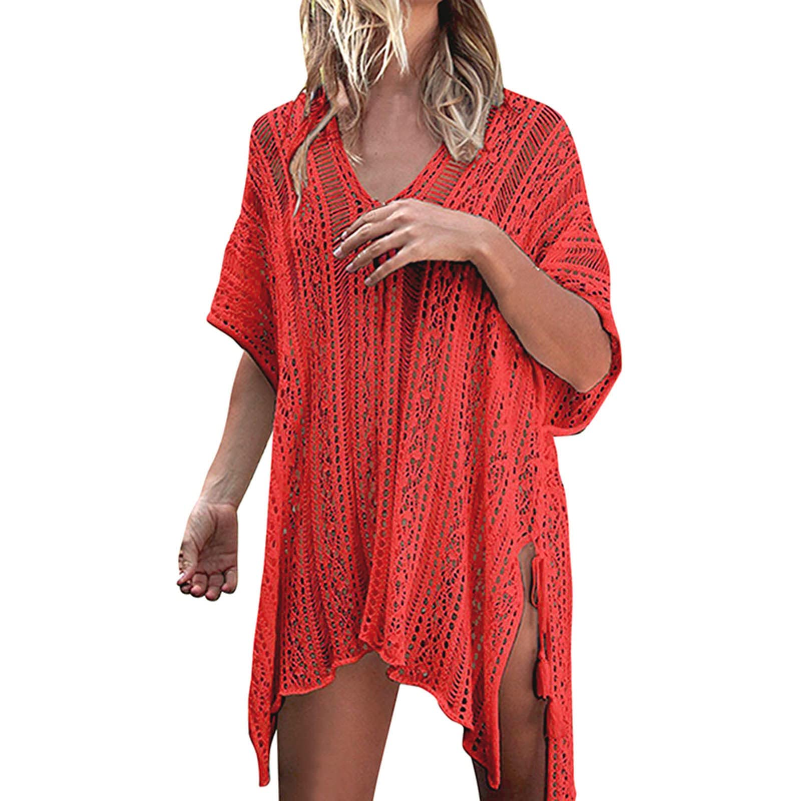 Generic Vestido de playa de ganchillo para mujer, vestido de playa, poncho de playa, verano, bohemio, vestido de verano, sexy, vestido de encaje hasta la rodilla, túnica, vestido de playa, flecos, caftán,