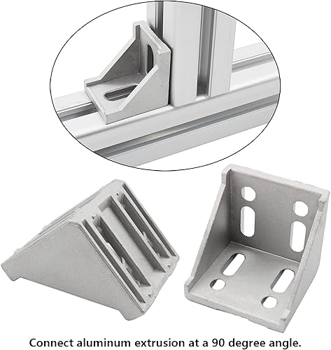 Miniatura 5 de Paquete de 10 soportes de esquina de perfil de aluminio, 2.205 x 2.283 x 2.205 in en forma de L, soporte de junta en ángulo recto, conector de
