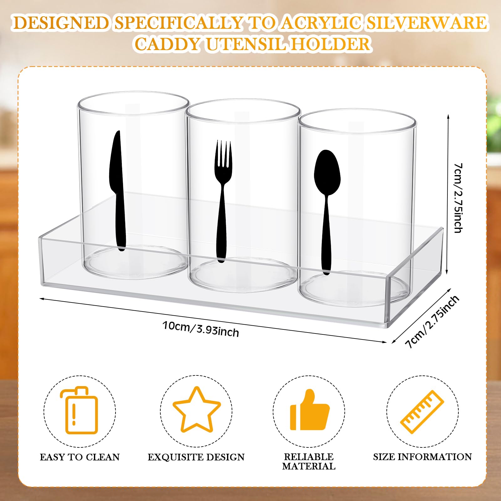 Suzile 3 Pcs Round Acrylic Cutlery Storage Organizer Plastic Utensil Holder Clear Silverware Organizer Tableware Storage Box Countertop Fork Spoon Knife Holder Party Flatware Caddy for Kitchen