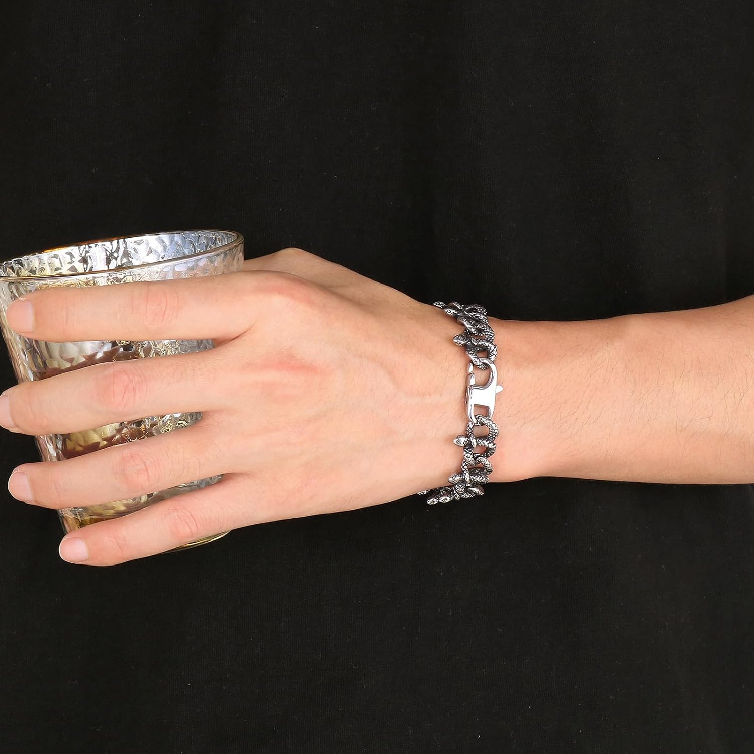 Stainless Steel Retro Snake Bracelet,Punk Vintage Link Chain Bracelet for Men Women Silver - Image 7