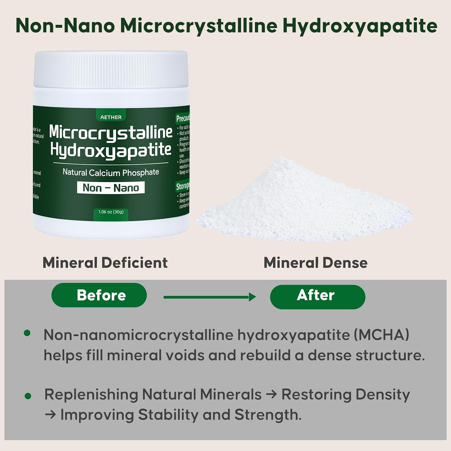 Microcrystalline Hydroxyapatite Powder, Pure MCHA Calcium Phosphate, Non-Nano Natural Calcium Source for DIY Formulations and Personal Use, 30g