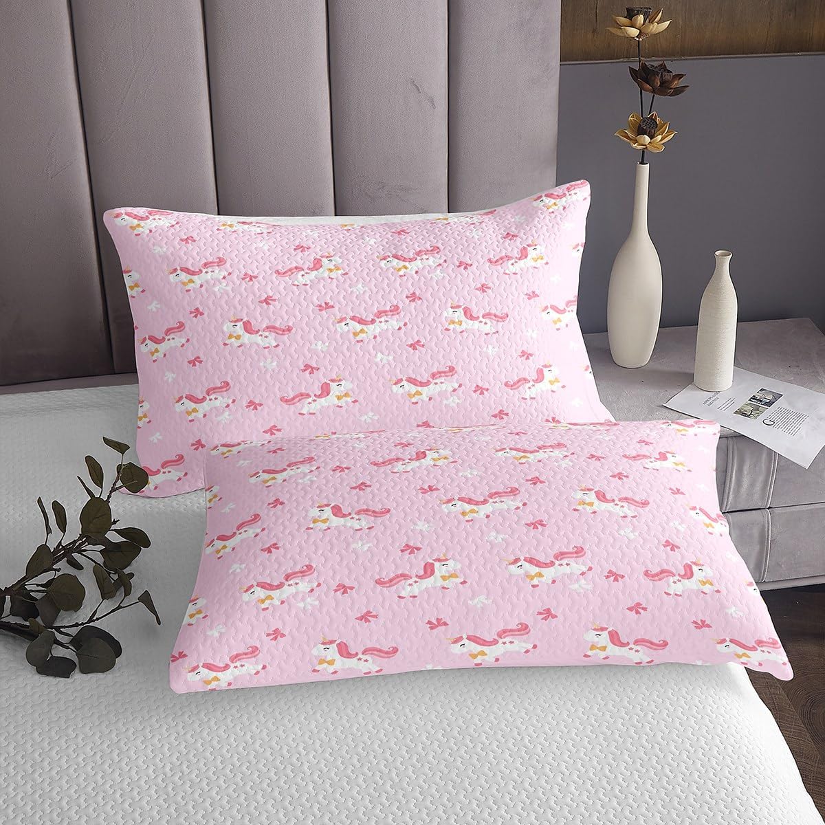 Homewish Pink Unicorn Bedspread Queen Size,Cute Animals Bedding Sets for Kids Girls Boys Teens Adult Room Decor,Sweet Cartoon Bowknot Comforter Set Dreamy Princess Style Quilt Set,2 Pillowcases
