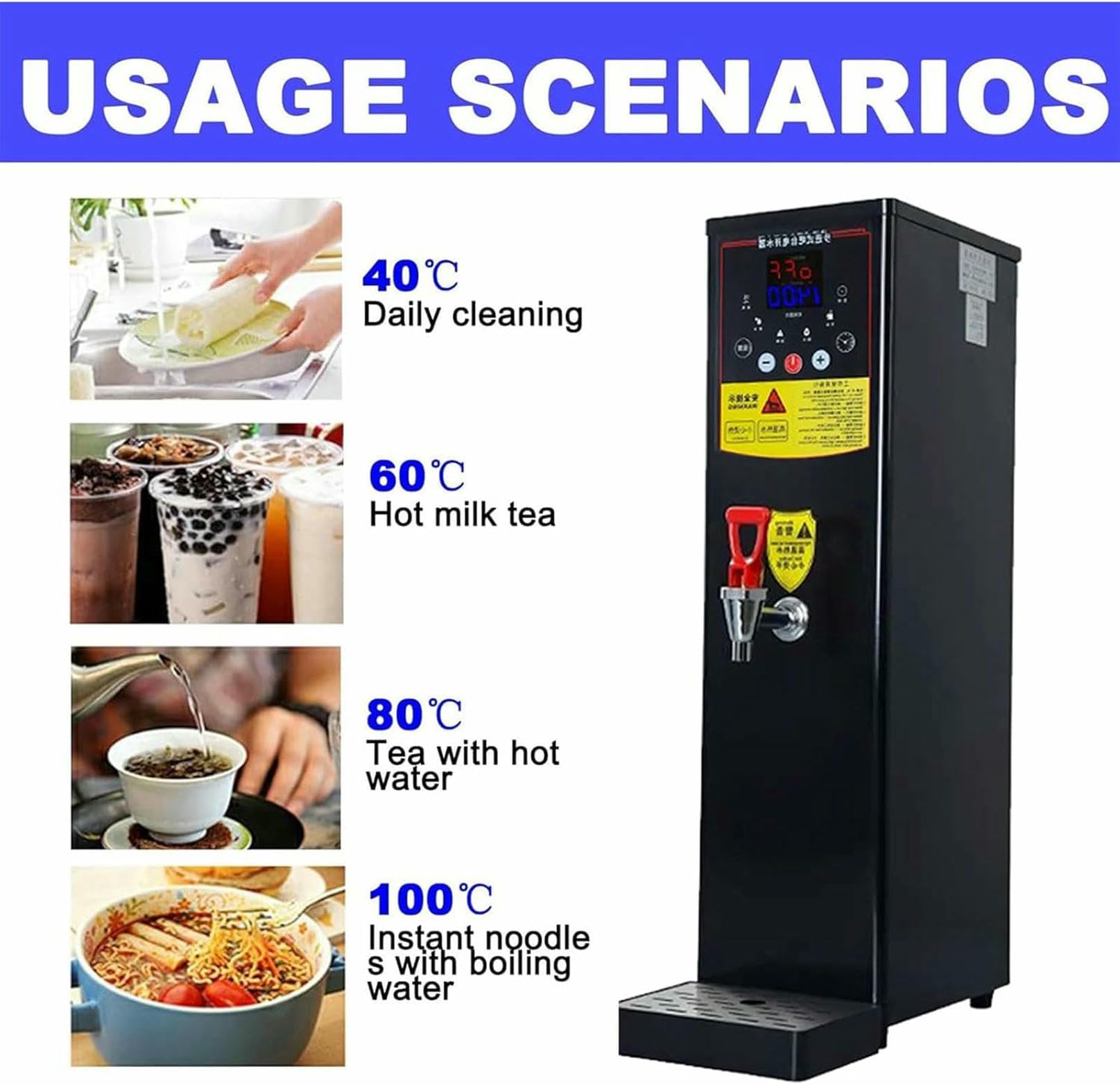 Caldaia per acqua calda potabile commerciale, erogatore di acqua calda da tavolo in acciaio inossidabile da 60 l/h con rivestimento da 20 l, controllo automatico della temperatura, per bar, caffette
