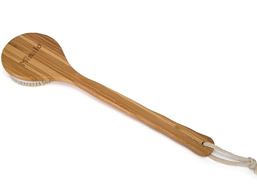 Miniatura 2 de Minalo El mejor cepillo de baño seco para el cuerpo, cerdas de jabalí naturales, limpiador de espalda con mango largo para celulitis, exfoliación,