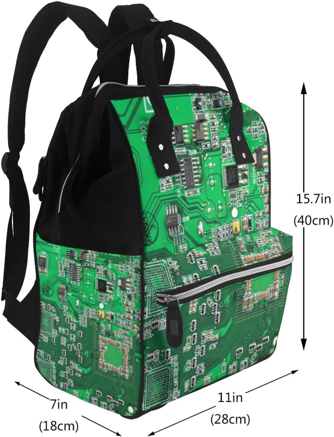 Green PCB Circuit Board Diaper Bag Backpack for Women, Large Capacity Waterproof Travel Bag with Stroller Straps