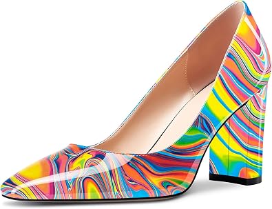 Aachcol Women Square Toe Pumps Chunky Block Mid Heel Slip-on Dress Shoes Office 3 Inch