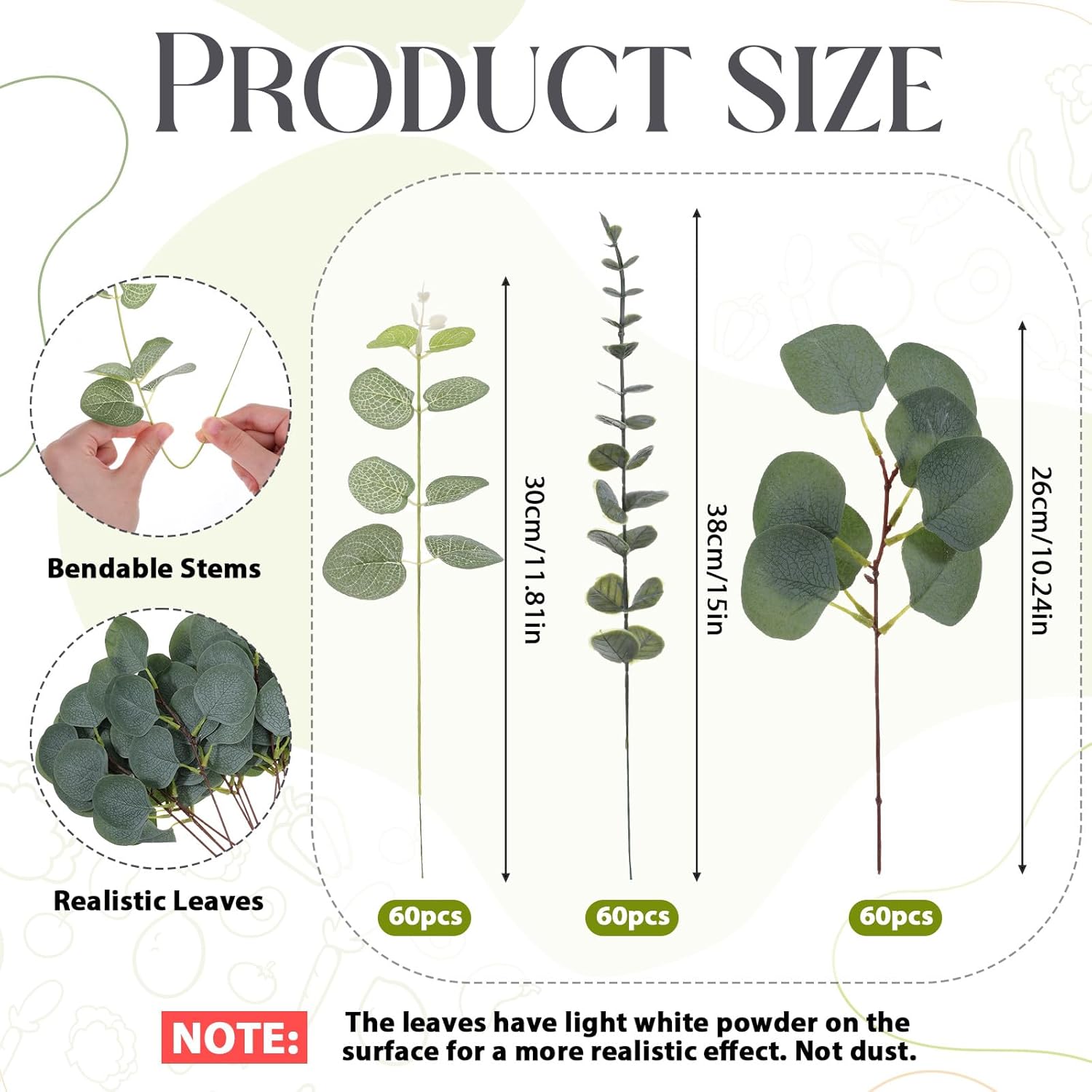 180 Pcs 3 Kinds Mixed Eucalyptus Leaves Stems Bulk Artificial Silver Dollar Leaves Picks Dried Eucalyptus Bundle Faux Greenery Stems Sprays for DIY Bouquets Floral Arrangement Home Decor