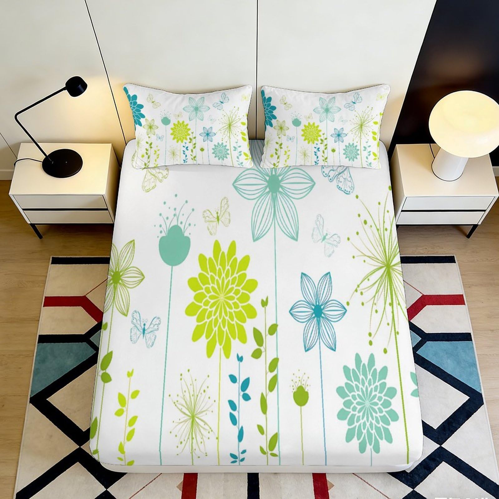 Qjzxknhpgr Style-8 3D Printed Floral Botanical Fitted Sheet Microfiber Soft Breathable Geometric Mattress Cover Bedroom Decor Protection 90X200x25cm