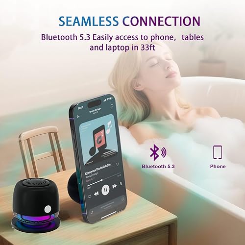 Miniatura 5 de IPX67 - Altavoz Bluetooth impermeable para ducha, altavoces magnéticos, altavoz Bluetooth de inducción inalámbrico con 6 luces RGB, regalo ideal