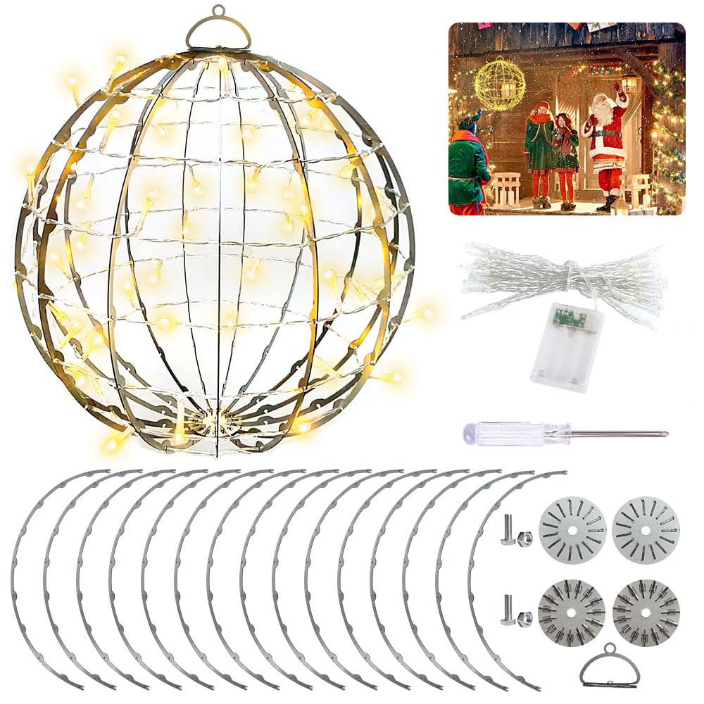 LED Leuchtkugel 30 cm Abnehmbar, Lighted Ball, Weihnachtsbeleuchtung Außen Kugeln, Beleuchtete Kugeln Weihnachten, Dekokugel Beleuchtet Hängend, Kugel Beleuchtet, Lichterkette für Innen und aussen