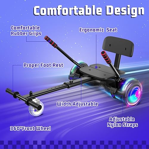 Miniatura 4 de Scooter con accesorio de asiento para niños y adultos, scooter de equilibrio de 6.5 pulgadas y 8.5 pulgadas con altavoces Bluetooth y luz LED