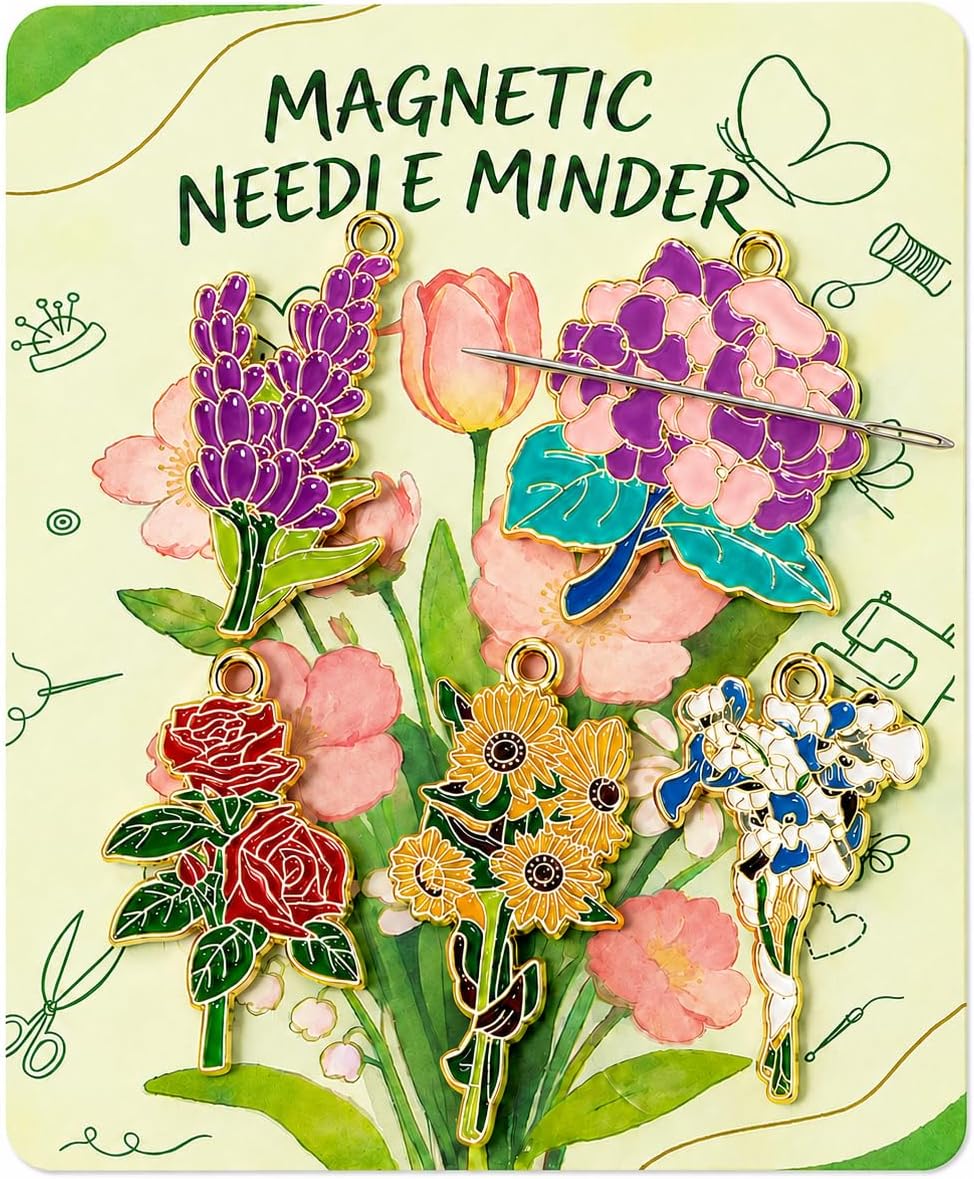 Flower Needle Minder Set, 5PCS Magnetic Needle Minder for Cross Stitch & Embroidery, Cute Floral Needle Holder for Sewing, Quilting & Needlepoint Accessories