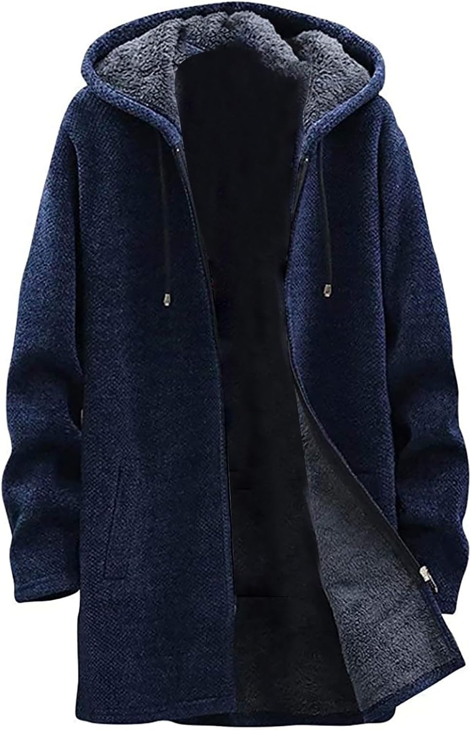 Ymosrh Cardigan Sweater, Long Sleeve Fall Winter Zip Up Thermal Sweater Coat with Pockets, L-4XL