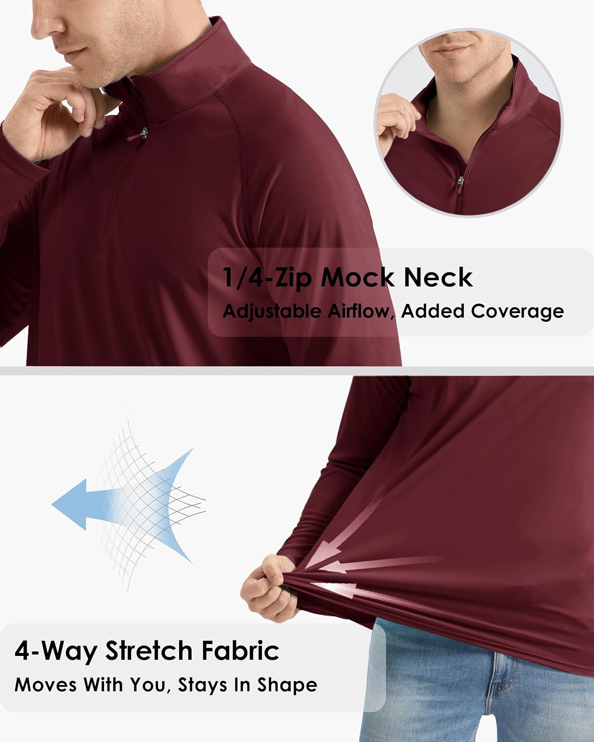 Boladeci Men's UPF 50+ Sun Shirts 1/4 Zip Long Sleeve SPF UV Protection Lightweight Quick Dry Quarter Zip Golf Shirts