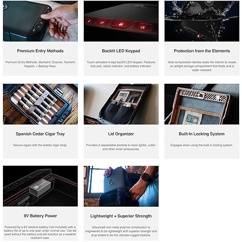 Vista 13 de VAULTEK LifePod Humidor - Caja de seguridad para cigarros, impermeable, caja de seguridad electrónica resistente, portátil, con teclado