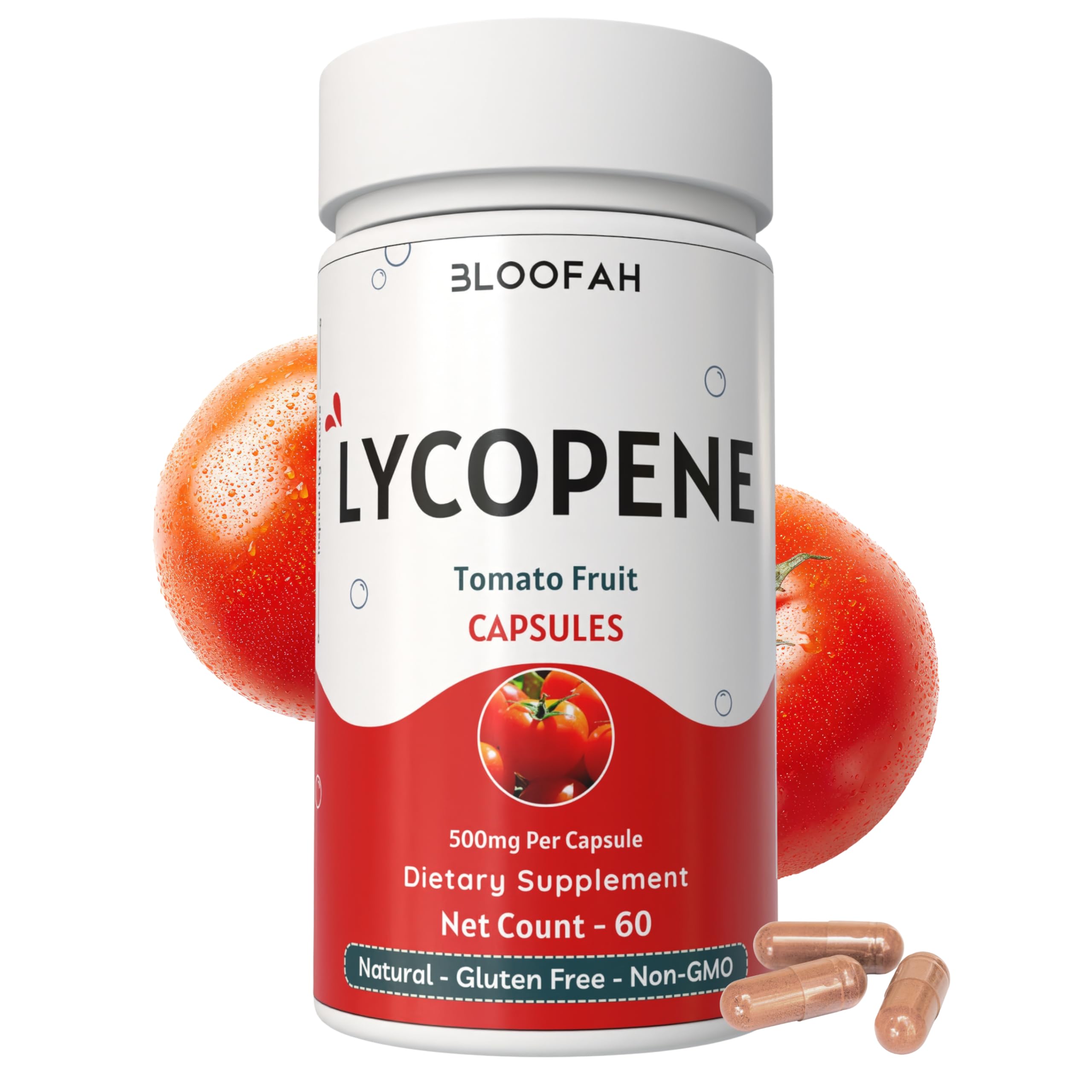 Lycopene Supplement Capsules 500mg – Tomato Fruit Powder with Natural Lycopene for Antioxidant & Daily Wellness Support | Gluten Free, Non-GMO (60 Count (Pack of 1))