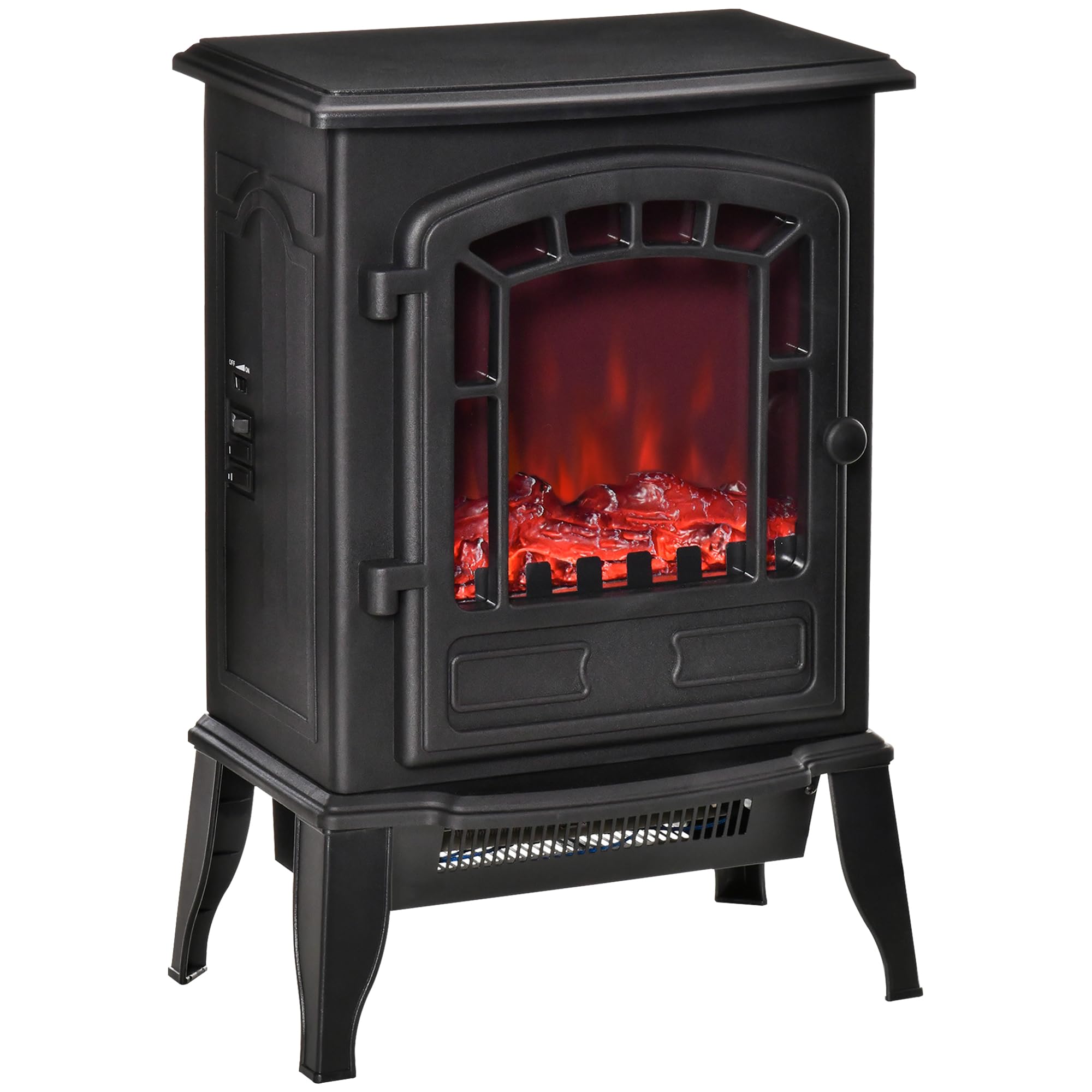 HOMCOM Camino Elettrico con Effetto Fiamma, Caminetto Elettrico 1000/2000 W con Temperatura Regolabile e Protezione da Surriscaldamento, Copertura 20-25m², 39x24x56.5cm, Nero