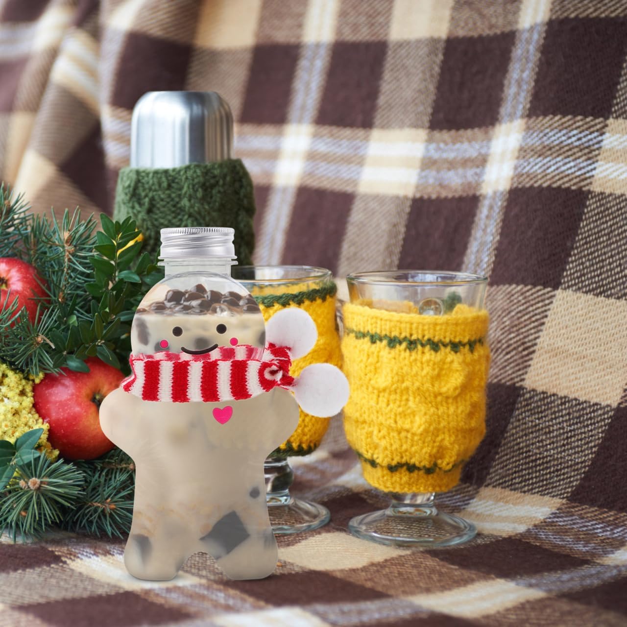 Angoily 10 Sets Christmas Gingerbread Man Beverage Container Plastic Water Bottles Candy Jars with Scarves