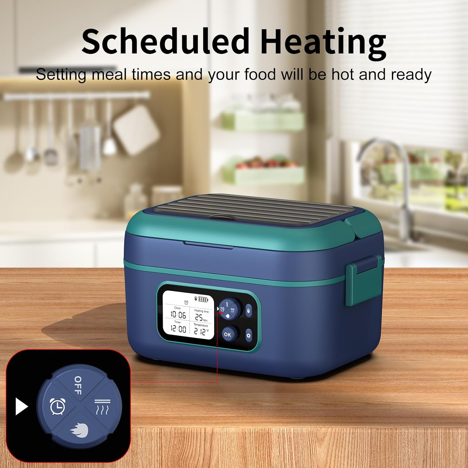 Cordless Electric Heated Lunch Box, 1.5L 6.3Cups 24000mAh Rechargeable Battery Self-Heating Lunch Box, Smart Timer, Even Heating, 100W Portable Food Warmer for Office, Picnic, Car, Outdoor - Image 4