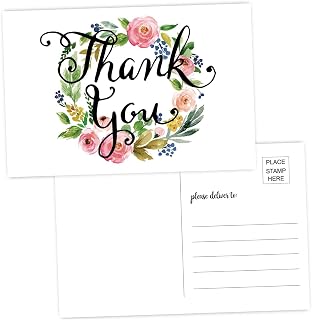 50 Thank You Postcards-Blank Thank You Note Card, Floral Watercolor Calligraphy Note Card Stationery for Wedding, Bridesmaid, Bridal or Baby Shower, Teachers, Business.
