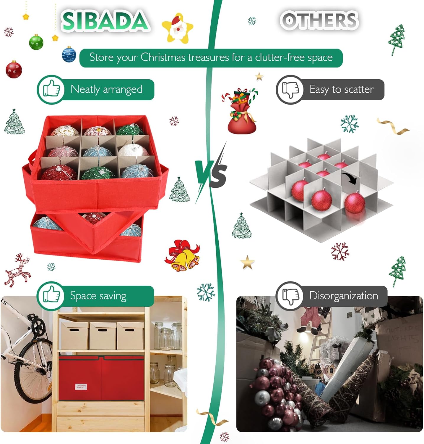 Large Christmas Ornament Storage Box with 6 Drawer Style Trays Fits 54 of 4" Ornament Balls - Side Opening, Christmas Container Perfect for Holiday Decorations, 600D Oxford Fabric Tear-Proof - Image 3