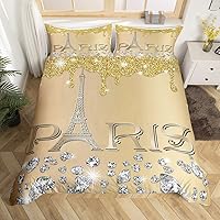 Vista 16 de Erosebridal Juego de ropa de cama de París con purpurina, funda de edredón de torre Eiffel para niñas, funda de edredón suave de diamantes