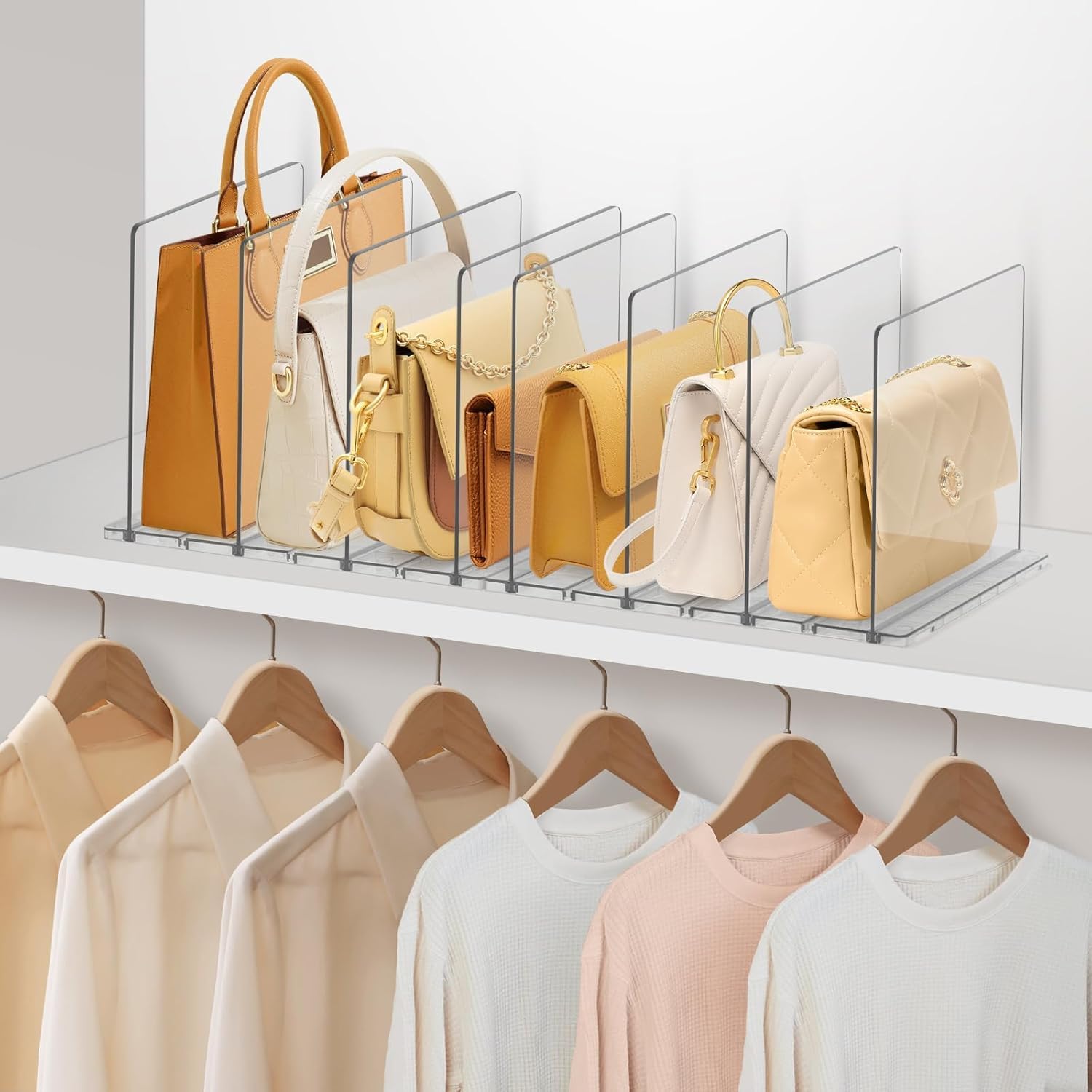 DoubleCare Pack of 8 Shelf Dividers, Adjustable Pocket Dividers, Transparent Acrylic Shelf Dividers, Transparent Handbag Organiser for Cupboards, Money Holder Bookshelf for Bedroom, Office