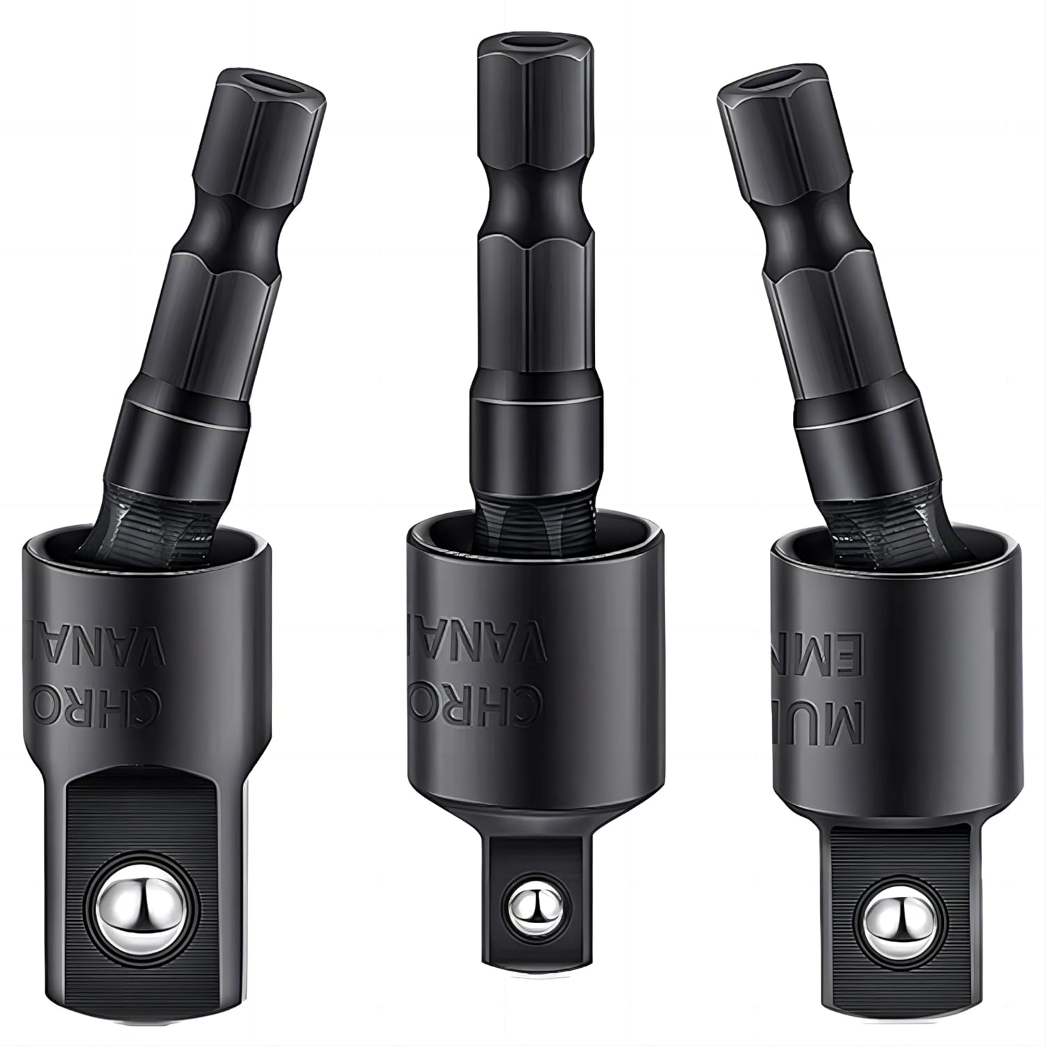3Pcs 1/4" 3/8" 1/2" Bits 360°Rotatable,Impact Grade Socket Adapter/Extension Set Turns Power Drill Into High Speed Nut Driver,for Cordless Drills Ratchet Extension,Universal Socket Wrench Adapter Set