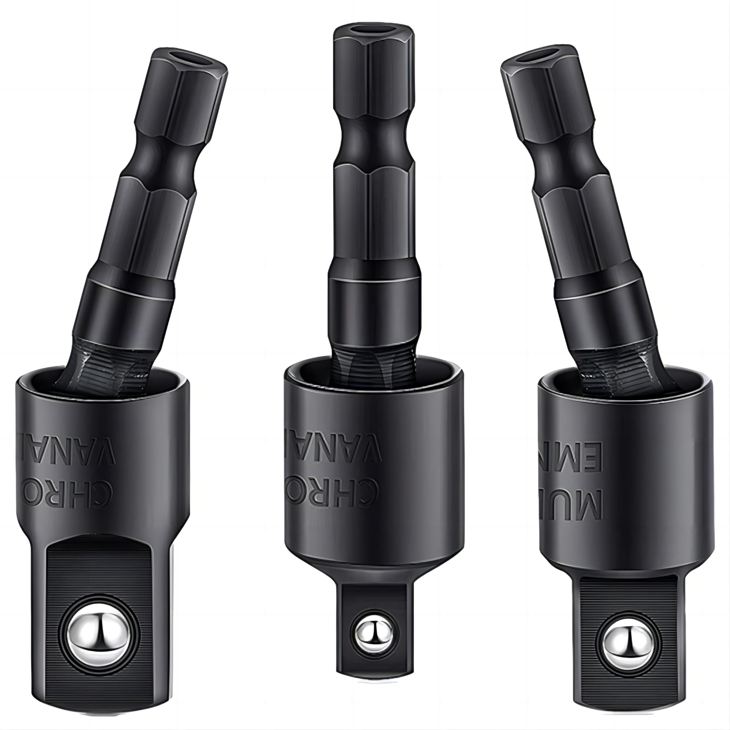 3Pcs 1/4" 3/8" 1/2" Bits 360°Rotatable,Impact Grade Socket Adapter/Extension Set Turns Power Drill Into High Speed Nut Driver,for Cordless Drills Ratchet Extension,Universal Socket Wrench Adapter Set