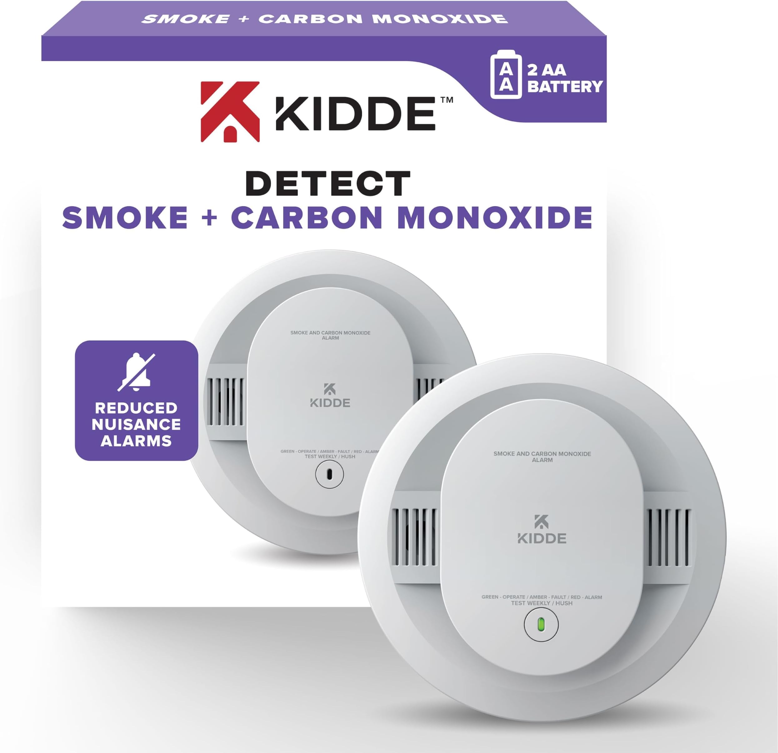 Kidde Smoke and Carbon Monoxide Detector, AA Battery Powered with LED Status Lights, 85 dB Alarm, 5 inches, 30CUDR, 1 Pack