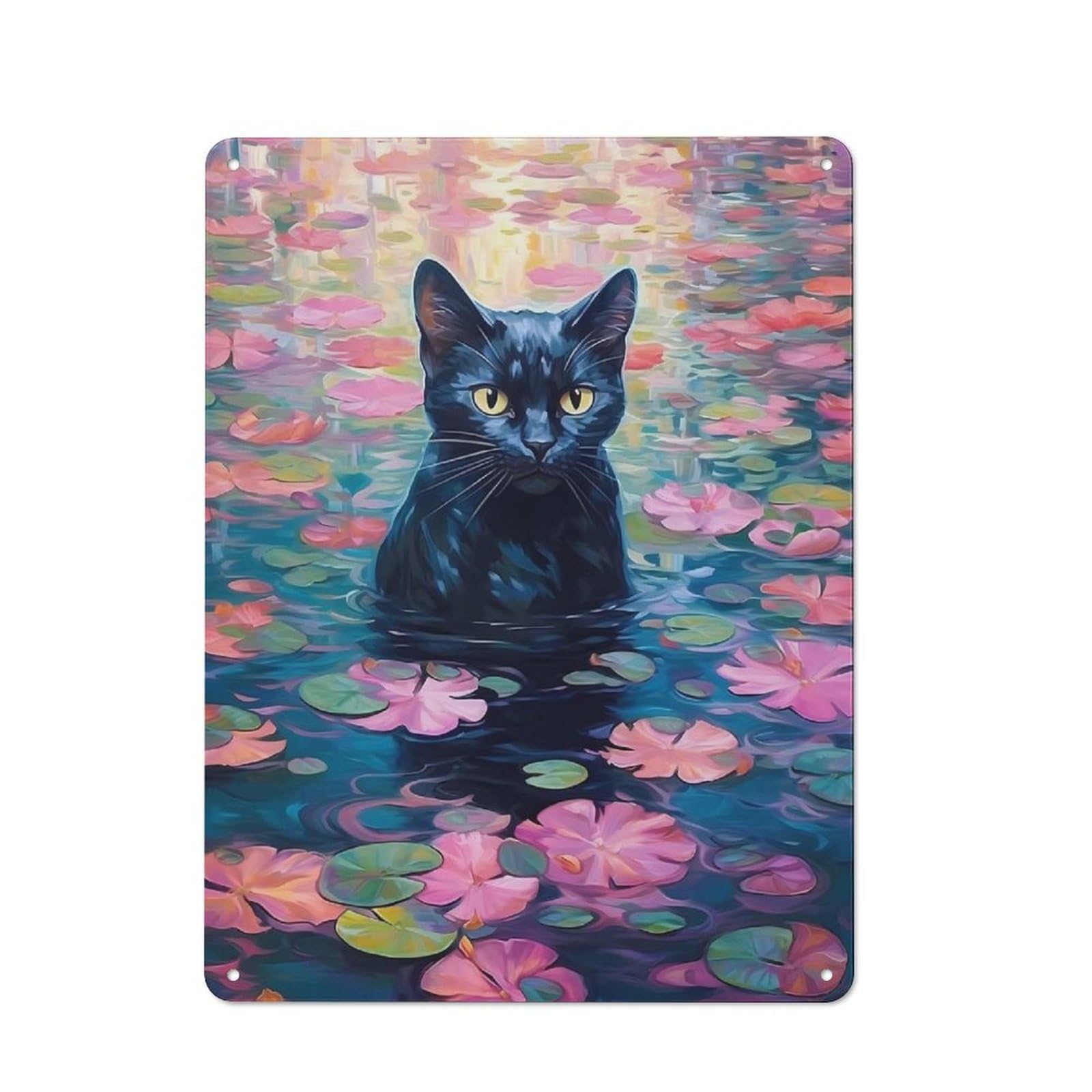 Junmoney Black Cat Serenity Metal Wall Plaque With Design 40X30cm, Retro Novelty Wall Art For Bedroom, Kitchen, Office Or Living Room