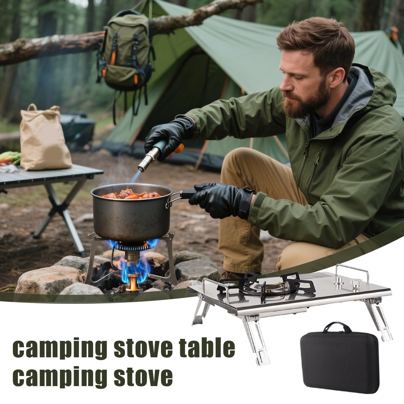 Tragbarer Kocher Outdoor - Klappbarer Campingkocher zum Kochen | Tragbarer Kocher Outdoor klappbarer Campingkocher zum Kochen, Kompaktes Design für Picknick, Wandern und Reisen, Leicht